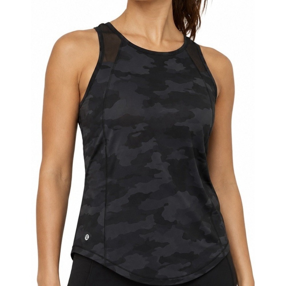 lululemon Sculpt Tank Womens Size 2 Black/Gray Camo Mesh Racerback Stretch